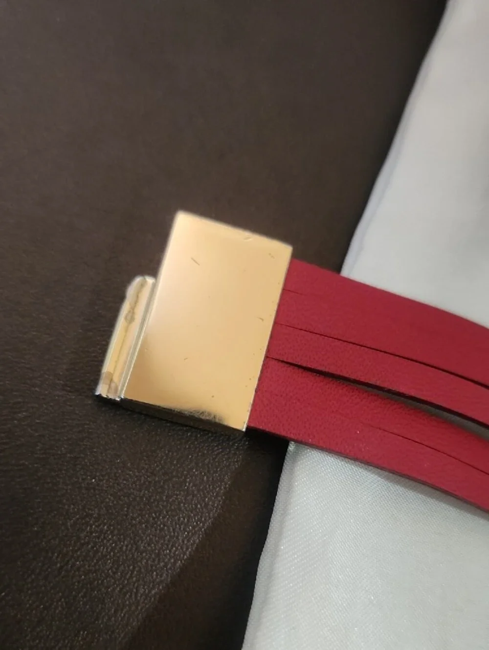 Coach Red Multi-Strap Leather Bracelet with Gold Hardware Euc